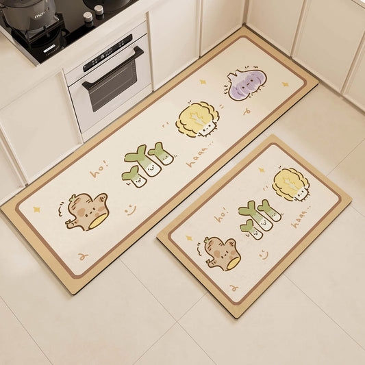 Oil-Resistant Kitchen Mat 2-Piece Set - Anti-Slip & Easy Wipe Clean