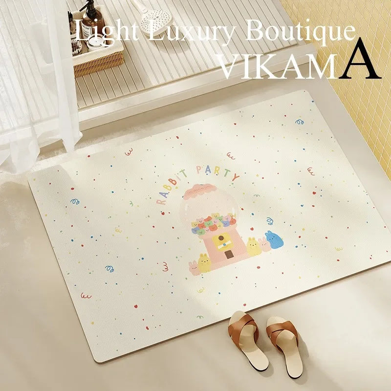 Diatomite Bath Mat, Absorbent Non-Slip Floor Mat, Quick Dry Kitchen & Entryway Rug, Cartoon Design Waterproof Doormat