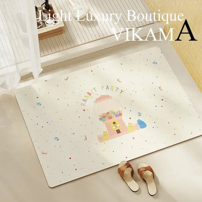 Diatomite Bath Mat, Absorbent Non-Slip Floor Mat, Quick Dry Kitchen & Entryway Rug, Cartoon Design Waterproof Doormat