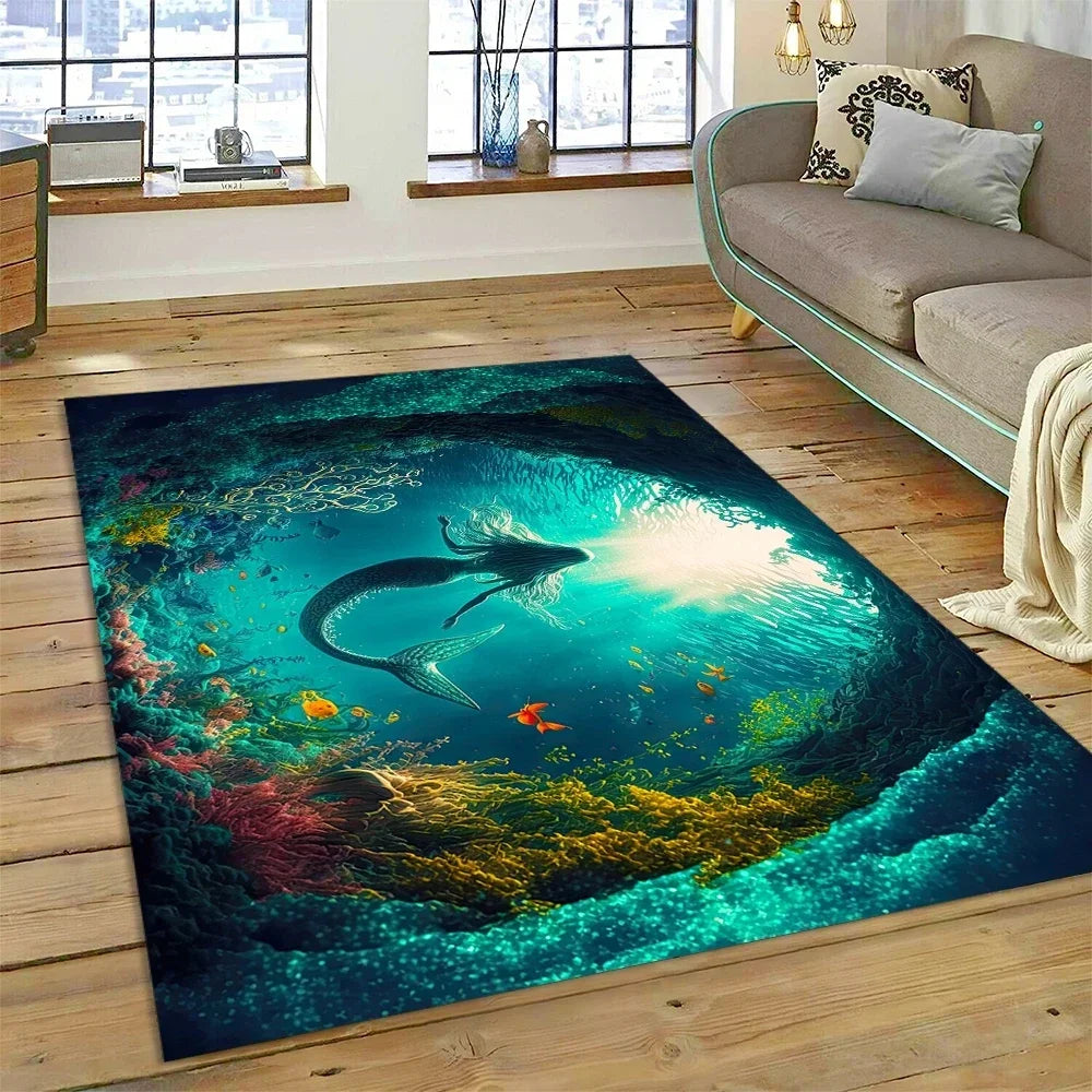3D Dolphin Area Rug for Kids Room | Underwater World Theme | Non-Slip Playmat