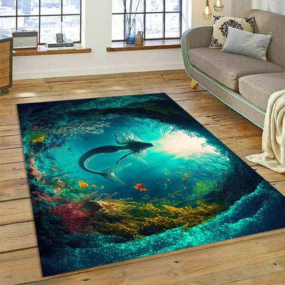 3D Dolphin Area Rug for Kids Room | Underwater World Theme | Non-Slip Playmat