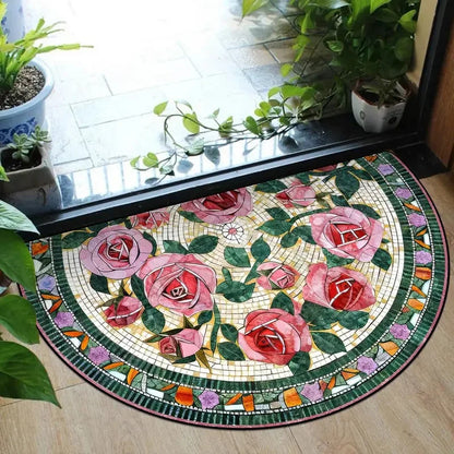 Boho Half-Moon Entryway Rug - Plush Crystal Velvet, Non-Slip & Dirt Resistant