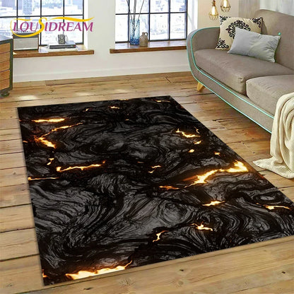 3D Volcano Rug for Kids Room - Lava Magma Themed Play Mat, Non-Slip Large Area Carpet