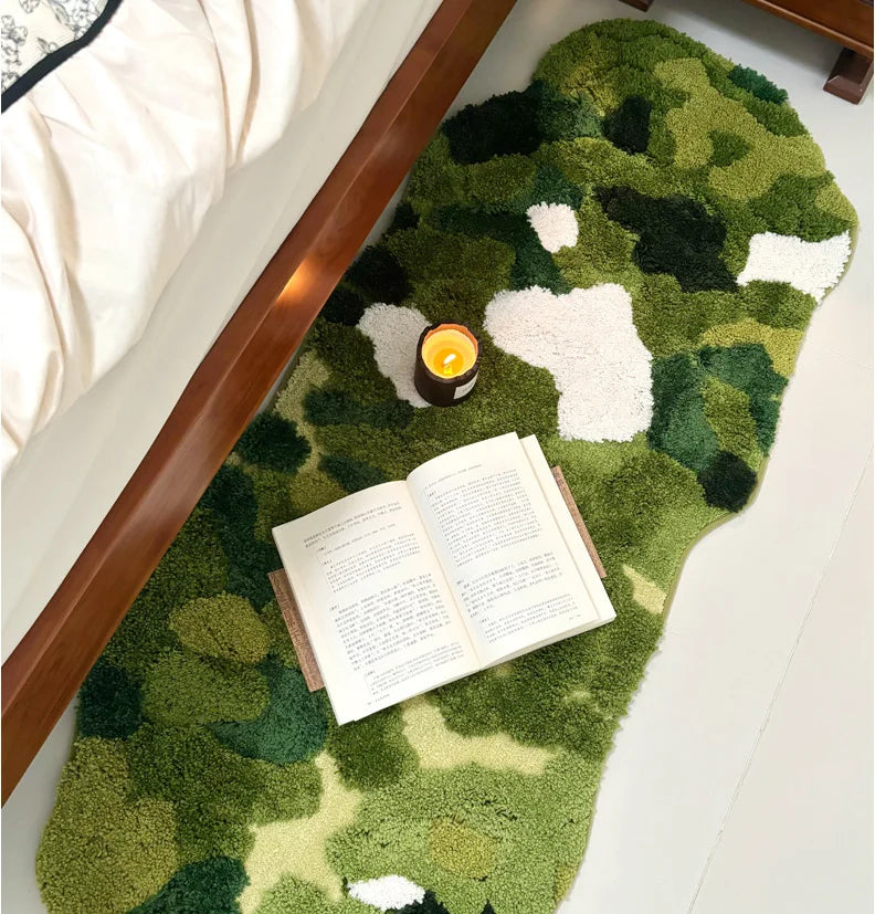 Forest Moss Flocking Bath Mat, Ultra Soft Non-Slip Bathroom Rug, Absorbent Bedside Carpet, Luxury Bedroom Floor Mat for Home Decor