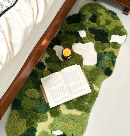 Forest Moss Flocking Bath Mat, Ultra Soft Non-Slip Bathroom Rug, Absorbent Bedside Carpet, Luxury Bedroom Floor Mat for Home Decor