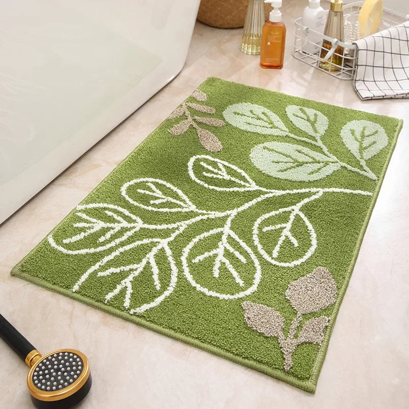 Cashmere Superfine Sand Bath Mat, Ultra Soft Non-Slip Bathroom Rug, Absorbent Microfiber Doormat, Leaf Green Entrance Carpet