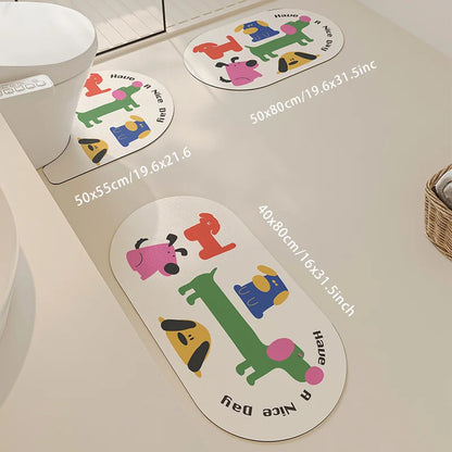 Summer Cartoon Diatomite Bath Mat - Quick-Dry, Absorbent & Non-Slip