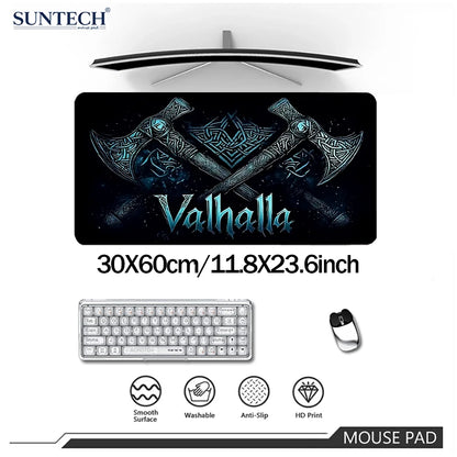 Viking Valhalla Desk Mat - Double Axe & Rune Design, Large 900x400mm Mouse Pad