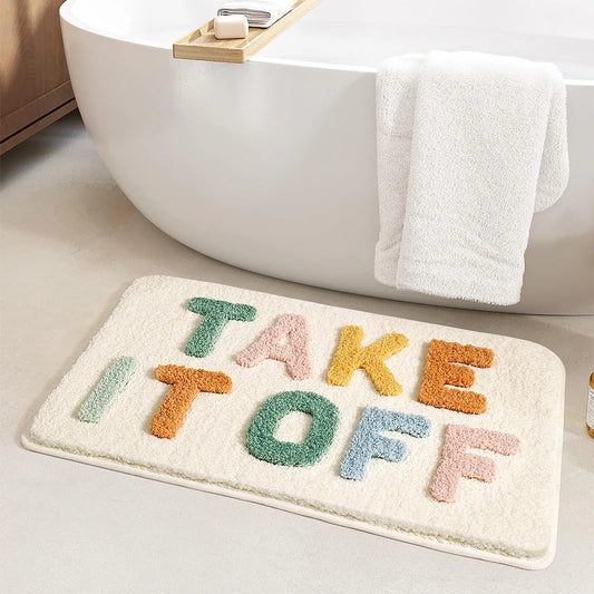 "Take It Off" Funny Bath Mat - Green Cute & Machine Washable Shower Rug