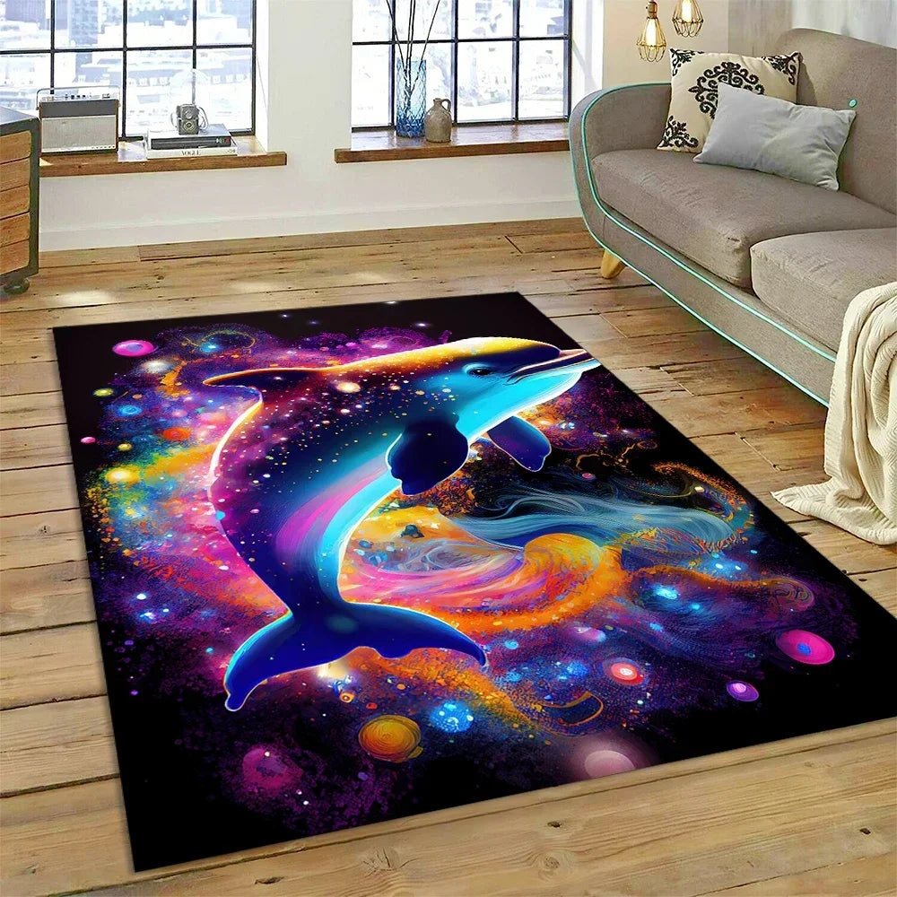 3D Dolphin Area Rug for Kids Room | Underwater World Theme | Non-Slip Playmat