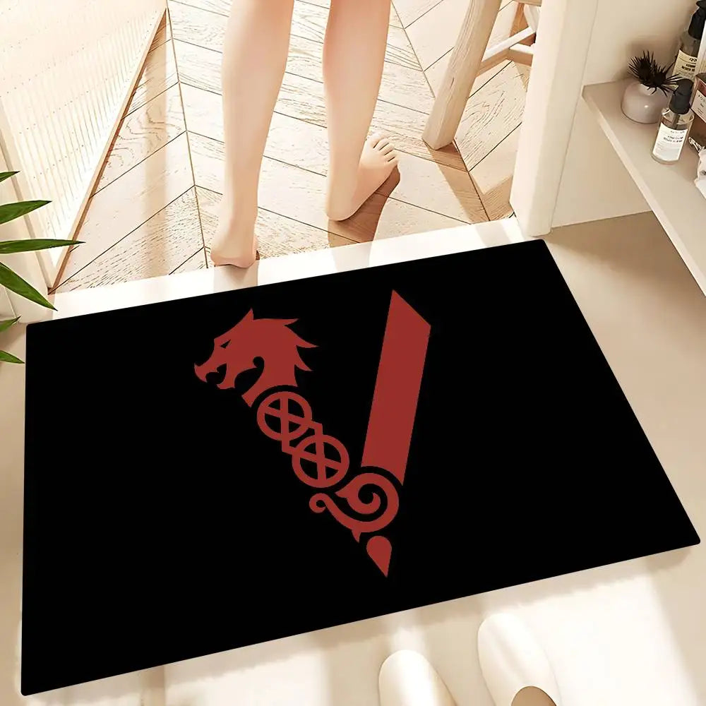 Vikings Anime Logo Mat - Non-Slip Doormat for Game Room & Bedroom Decor