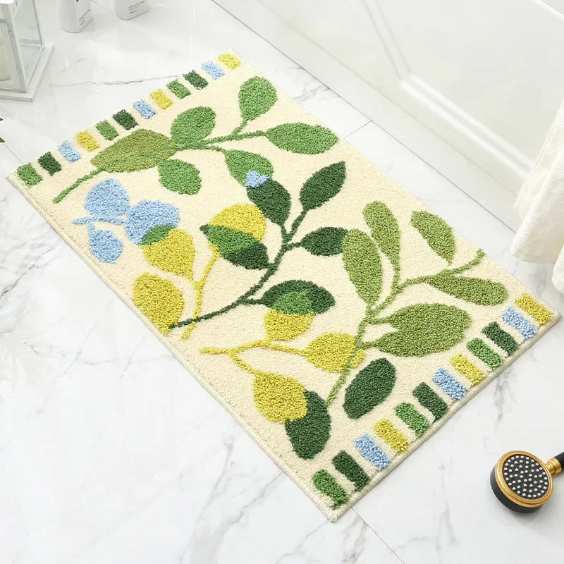 Cashmere Superfine Sand Bath Mat, Ultra Soft Non-Slip Bathroom Rug, Absorbent Microfiber Doormat, Leaf Green Entrance Carpet