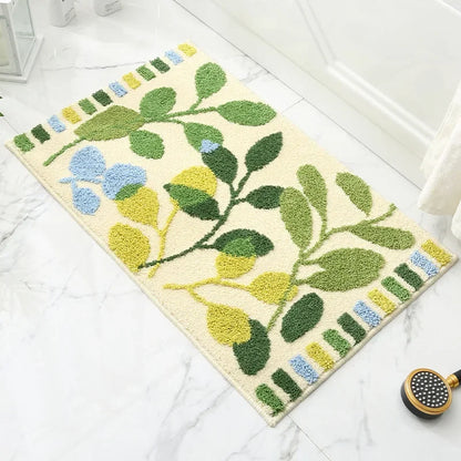 Cashmere Superfine Sand Bath Mat, Ultra Soft Non-Slip Bathroom Rug, Absorbent Microfiber Doormat, Leaf Green Entrance Carpet