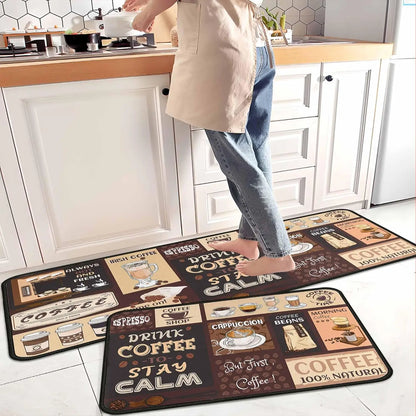 2-Pack Kitchen Rugs and Mats, Non-Slip Washable Floor Mat Set, Stain Resistant Coffee Brown Rugs, Kitchen Sink & Stove Mats