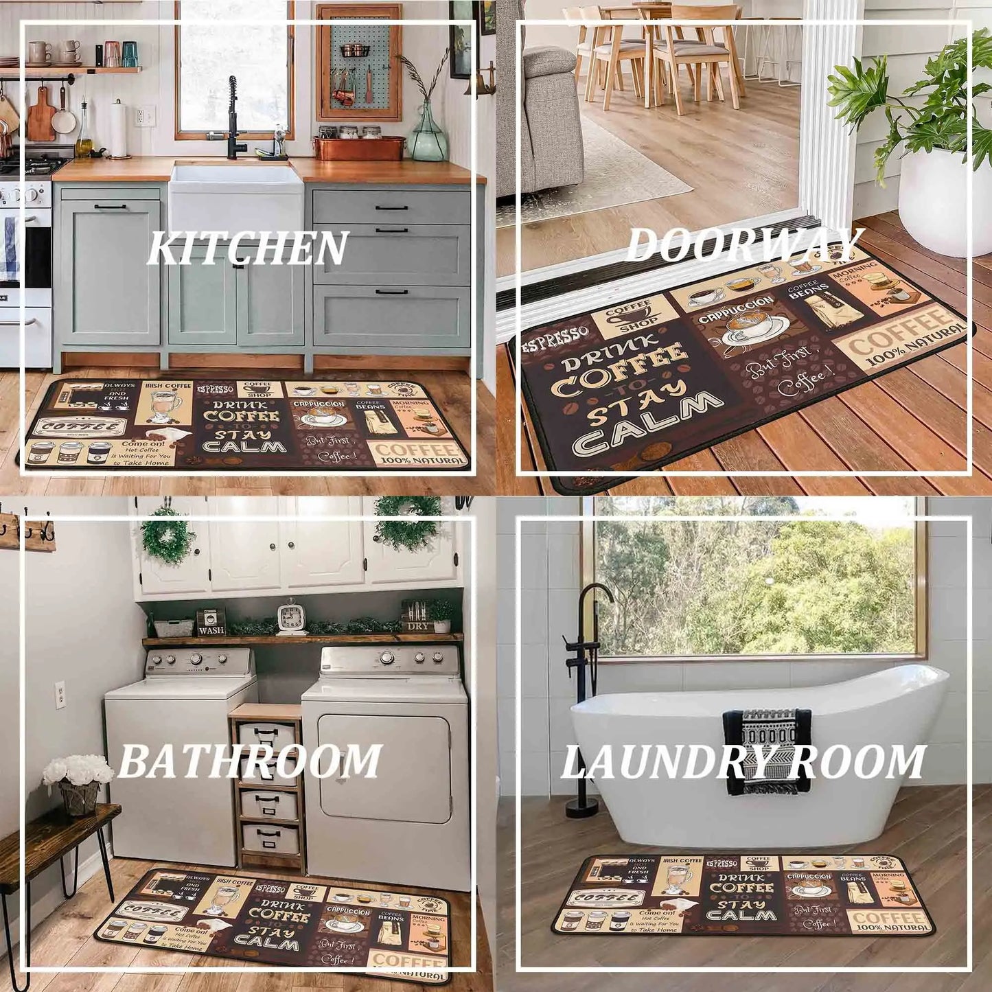 2-Pack Kitchen Rugs and Mats, Non-Slip Washable Floor Mat Set, Stain Resistant Coffee Brown Rugs, Kitchen Sink & Stove Mats