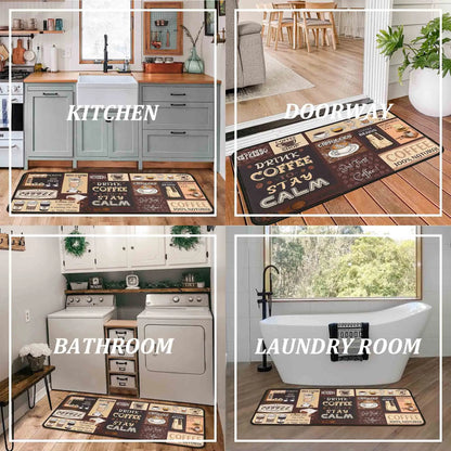 2-Pack Kitchen Rugs and Mats, Non-Slip Washable Floor Mat Set, Stain Resistant Coffee Brown Rugs, Kitchen Sink & Stove Mats