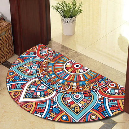 European Retro Half-Moon Doormat - Semi-Circular Entrance Rug for Living Room