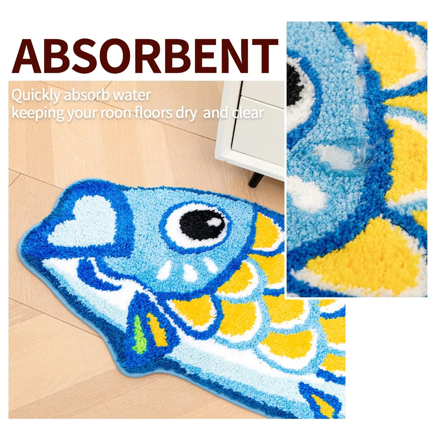 Koi Fish Kids Bath Mat - Cute Cartoon, Non-Slip & Washable Shower Rug