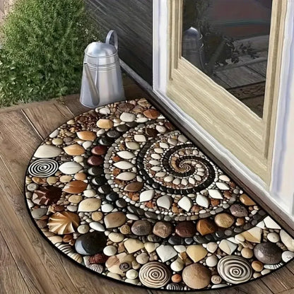 American Vintage Half-Moon Rug - Pebble & Spiral Pattern, Non-Slip Doormat