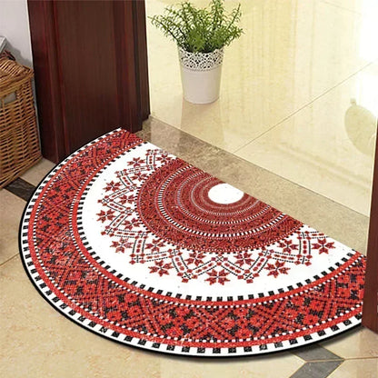 European Retro Half-Moon Doormat - Semi-Circular Entrance Rug for Living Room