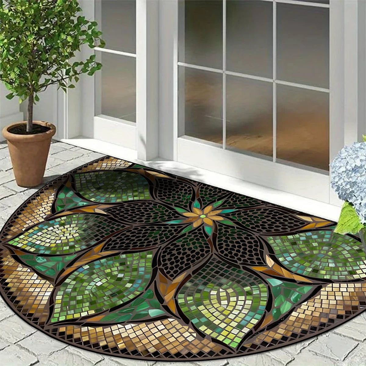 Semi-Circular Marble Doormat - Anti-Slip, Dirt & Wear Resistant Welcome Mat