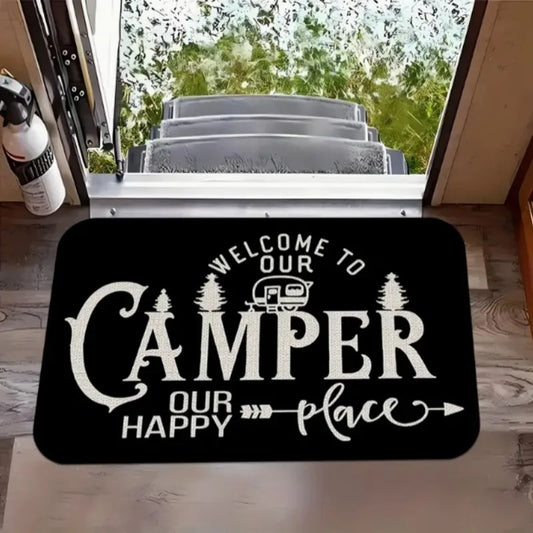 RV Camper Welcome Mat - Outdoor Inspired Doormat for Camping Enthusiasts & Cabin