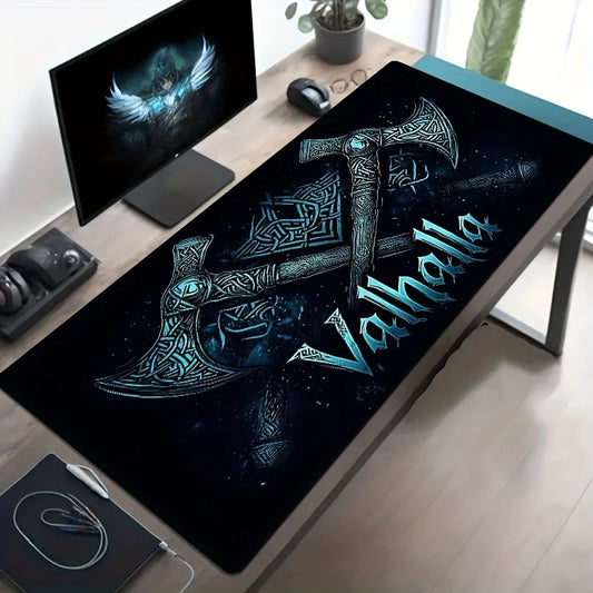 Viking Valhalla Desk Mat - Double Axe & Rune Design, Large 900x400mm Mouse Pad