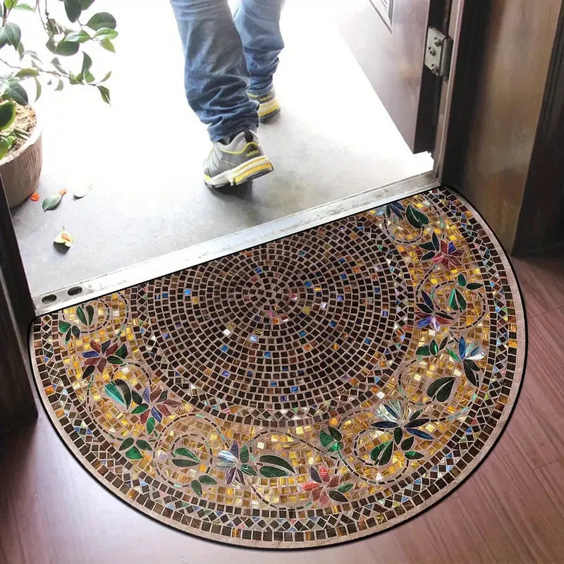 Soft Flannel Half-Moon Doormat - Plush & Comfortable for Indoor Entrance