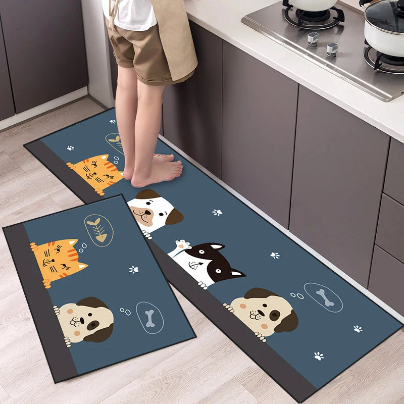 Cartoon Animal Runner Rug - Long, Non-Slip & Absorbent for Bedroom & Kitchen