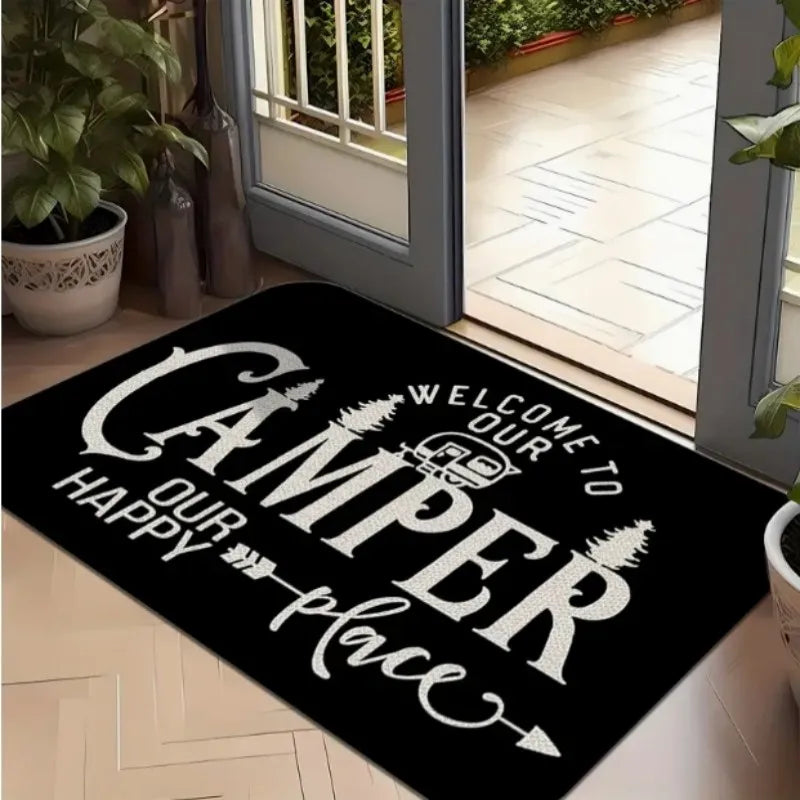 RV Camper Welcome Mat - Outdoor Inspired Doormat for Camping Enthusiasts & Cabin