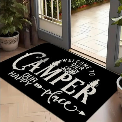 RV Camper Welcome Mat - Outdoor Inspired Doormat for Camping Enthusiasts & Cabin