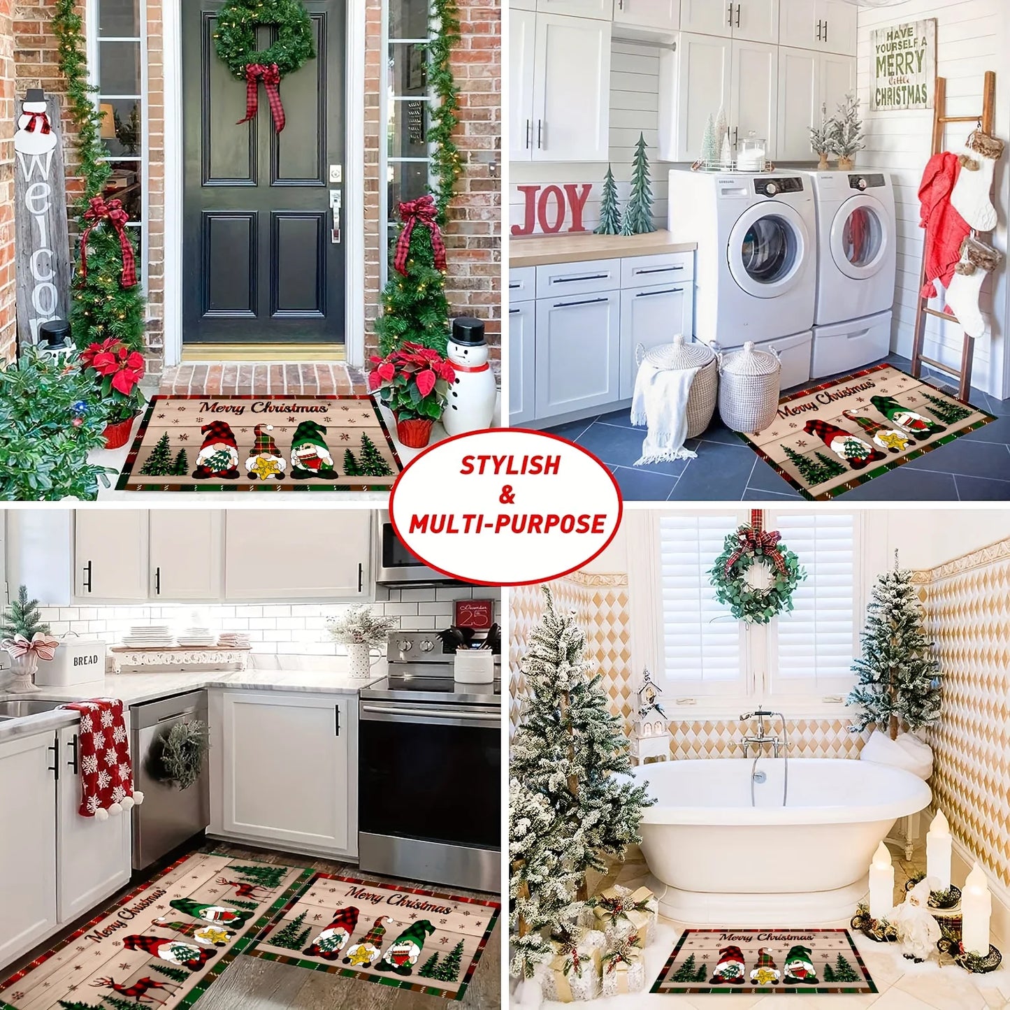 Christmas Kitchen Mat (1 or 2-Pack) - Anti-Slip & Washable Festive Floor Rug