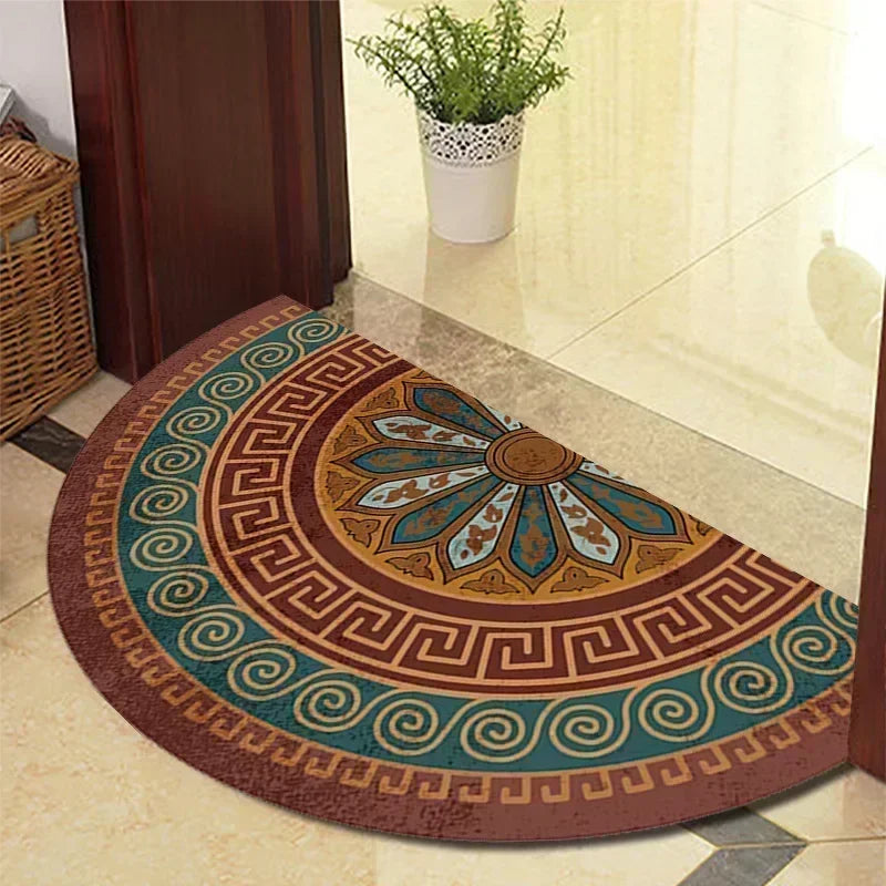 European Retro Half-Moon Doormat - Semi-Circular Entrance Rug for Living Room