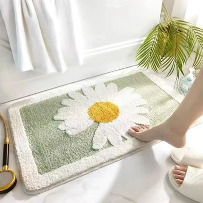 Daisy Print Non-Slip Rug - Small Fresh Floral Carpet for Bathroom & Entrance