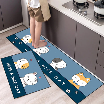 Cartoon Animal Runner Rug - Long, Non-Slip & Absorbent for Bedroom & Kitchen