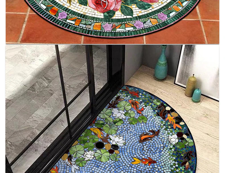 Floral Semi-Circular Doormat - Decorative & Durable Outdoor/Indoor Entrance Rug