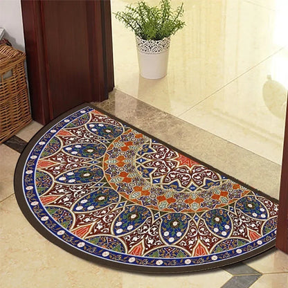 Retro Half-Moon Doormat - Vintage Style Entrance Rug for Living Room & Bedroom