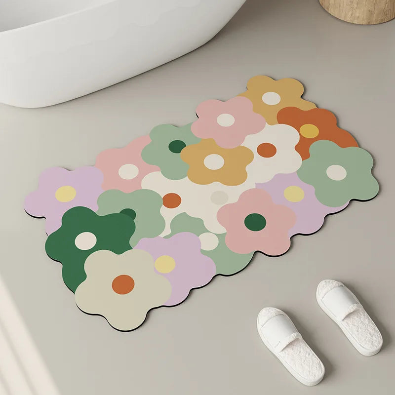 Floral Diatomite Mat - Water-Absorbing & Non-Slip for Kitchen and Bathroom