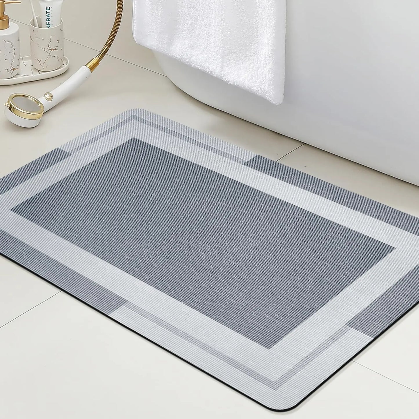Machine Washable Bath Mat - Ultra Absorbent & Non-Slip with Rubber Backing