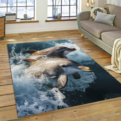 3D Dolphin Area Rug for Kids Room | Underwater World Theme | Non-Slip Playmat