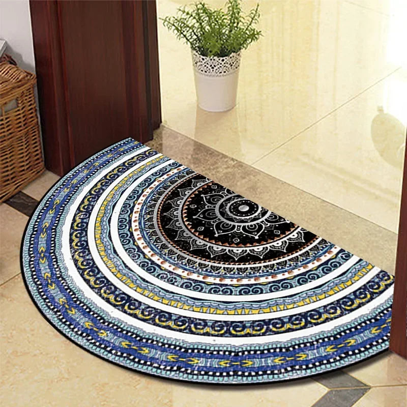 Retro Half-Moon Doormat - Vintage Style Entrance Rug for Living Room & Bedroom