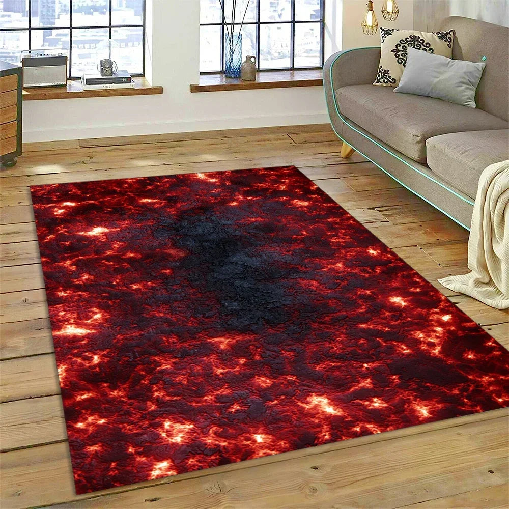 3D Volcano Rug for Kids Room - Lava Magma Themed Play Mat, Non-Slip Large Area Carpet