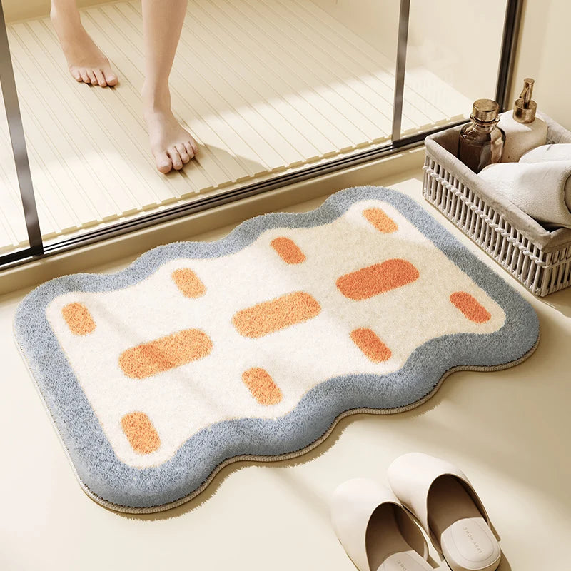 Japanese Faux Cashmere Bath Mat, Quick Drying Absorbent Toilet Rug, Non-Slip Bathroom Floor Mat, Luxury Restroom Door Foot Mat