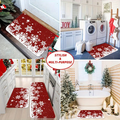 Christmas Kitchen Mat 3-Piece Set - Non-Slip Holiday Floor Mats for Hallway & Entry