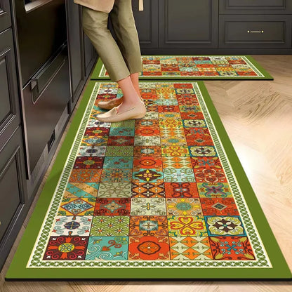 Plush Velvet Kitchen Mat - Oil-Proof, Absorbent & Non-Slip Floor Rug, Machine Washable