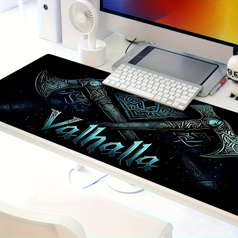 Viking Valhalla Desk Mat - Double Axe & Rune Design, Large 900x400mm Mouse Pad