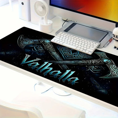 Viking Valhalla Desk Mat - Double Axe & Rune Design, Large 900x400mm Mouse Pad