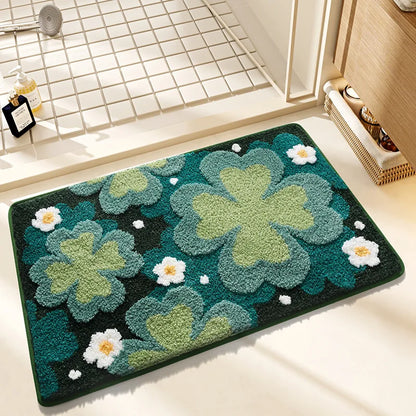 Floral Faux Cashmere Bath Mat - Ultra Absorbent, Quick-Dry & Non-Slip Bathroom Rug