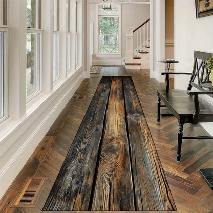 Vintage Wood Grain Runner Rug - Lightweight & Easy Wash for Hallway & Kitchen