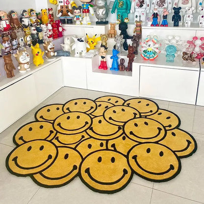 Smiley Face Plush Rug - Irregular Shaped Non-Slip Carpet for Game & Lounge Room